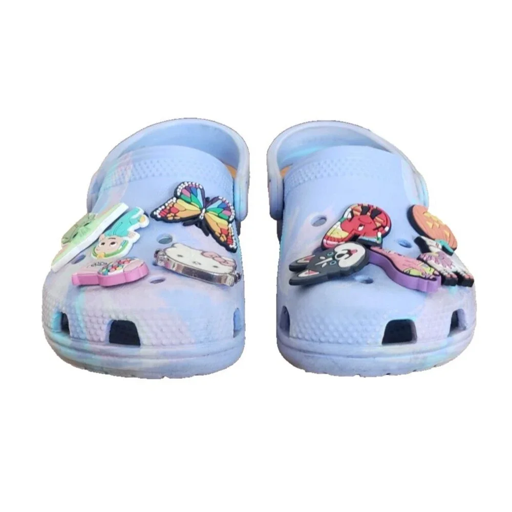 Crocs Kids Classic Clog Purple Tie-Dye Slip-On Shoes Girls Size C10 Hello Kitty